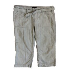 Express Women's 10 Green Linen Striped Capri Pants Coastal Summer Travel Resort